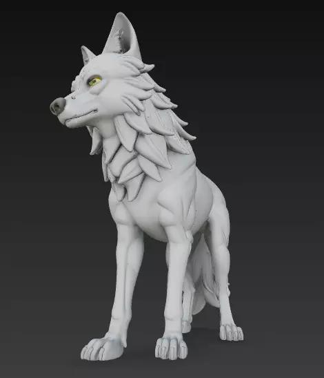 Stylized Wolf 3D Model - Standing Beast Sculpture