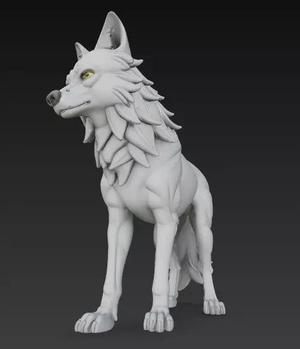 Stylized Wolf 3D Model - Standing Beast Sculpture