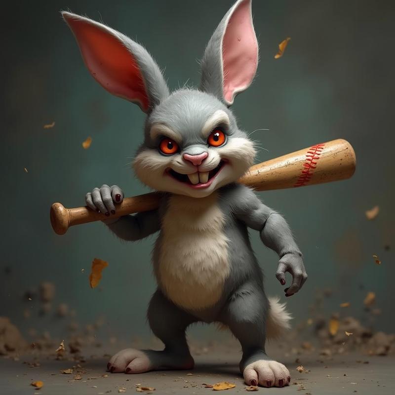 Evil Bunny – 3D Figurine of a Rebel Bunny with a Bat