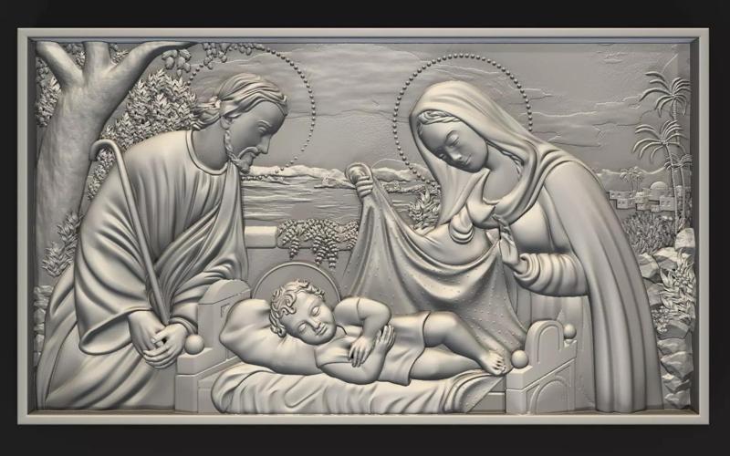Jesus Birth with Mary and Joseph bas relief