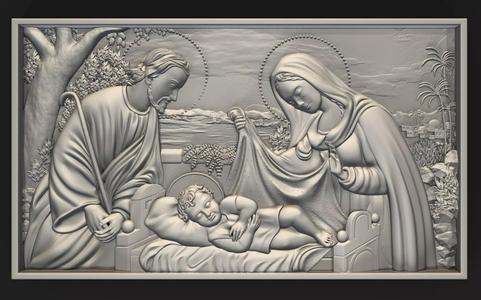 Jesus Birth with Mary and Joseph bas relief