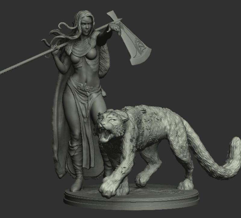 FEMALE WARRIOR WITH SNOW LEOPARD