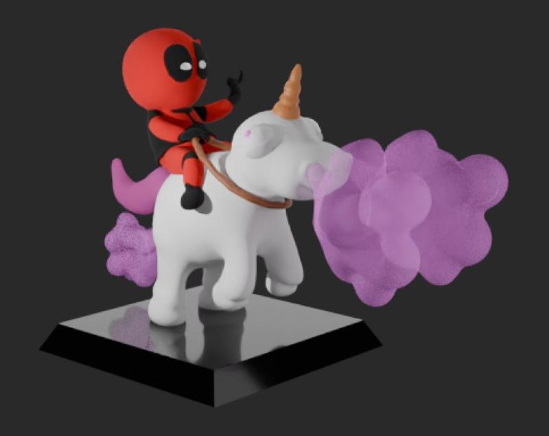 Deadpool riding a farting unicorn