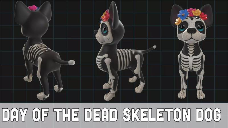 Day of the Dead Skeleton Dog Cute Halloween Dog Character