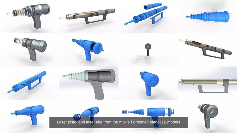 Laser pistol and laser rifle from the movie Forbidden planet 3D Model Collection
