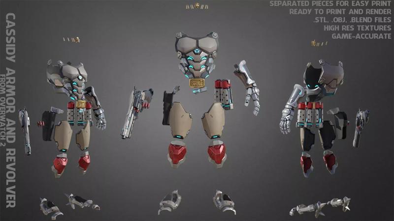 Overwatch 2 Cassidy Full Armor Grenades and Revolver for Cosplay 3D Model Collection