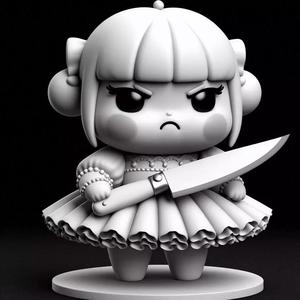Kawaii Grumpy Girl in Tutu Holding Huge Knife