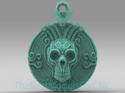3D Model STL File for CNC Router Laser & 3D Printer Skull Medallion