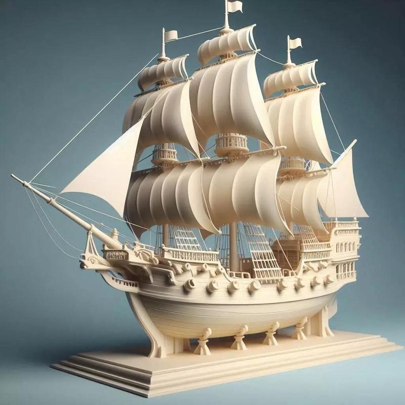 1837 Pirate Sailing Ship with Cannons  Ivory Style