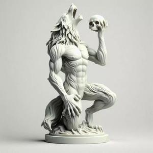 547  Ivory Werewolf Howling with Skull  3D Model