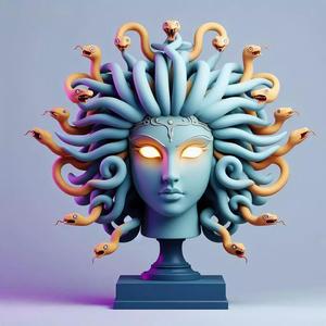 972Color 3D Model of a Beautiful Gorgon with Snake Hair