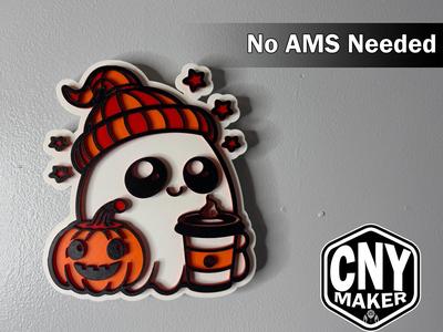 Wall Art - Cute Ghost with a coffee -No AMS Needed