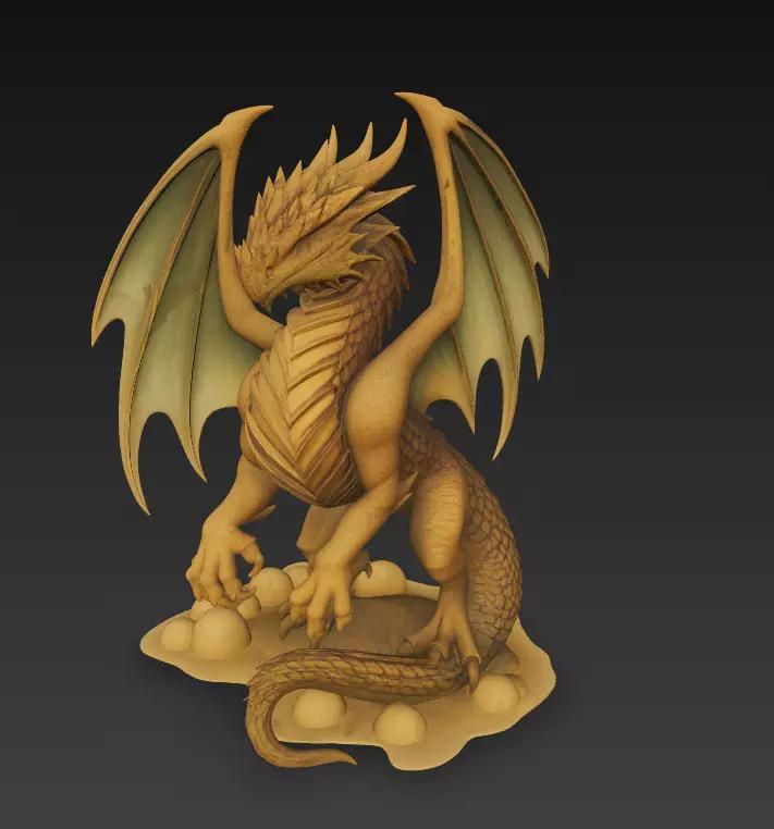 Golden Winged Dragon - Stylized Fantasy Creature