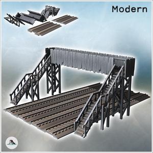 Pedestrian railway bridge with wooden plank walls and four railway tracks (39) - Modern WW2 WW1 World War Diaroma Wargaming RPG Mini Hobby