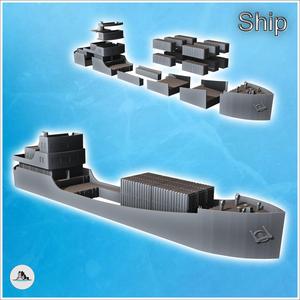 Modern cargo ship with set of containers in central forward position (6) - Modern WW2 WW1 World War Diaroma Wargaming RPG Mini Hobby