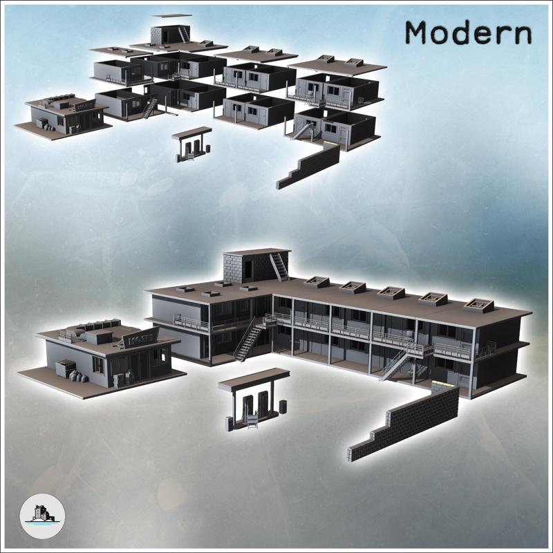 Set of modern motel with a large multi-story main building and gas station (7) - Modern WW2 WW1 World War Diaroma Wargaming RPG Mini Hobby