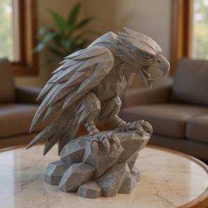 Stoneclaw Screecher – Fierce Low Poly Hawk Statue