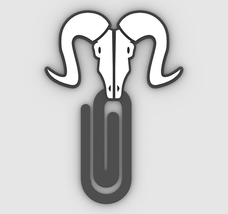 minimalist buffalo skull - Paper clip, bookmark - 3MF pre-painted , STL