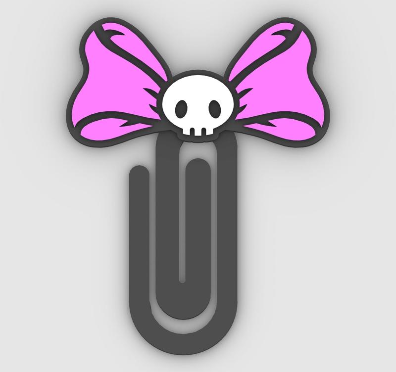 bow with skull - Paper clip, bookmark - 3MF pre-painted , STL