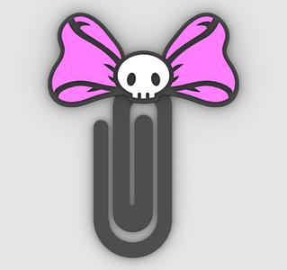 bow with skull - Paper clip, bookmark - 3MF pre-painted , STL