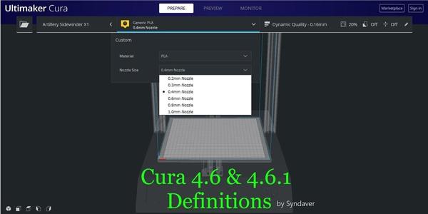 Artillery Sidewinder X1 Cura 4.6 & 4.6.1 Profile & Definition files