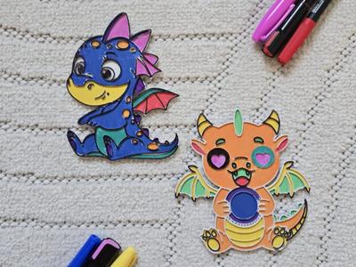 Dragons Cute Coloring Set Marker Paint Fun Gift