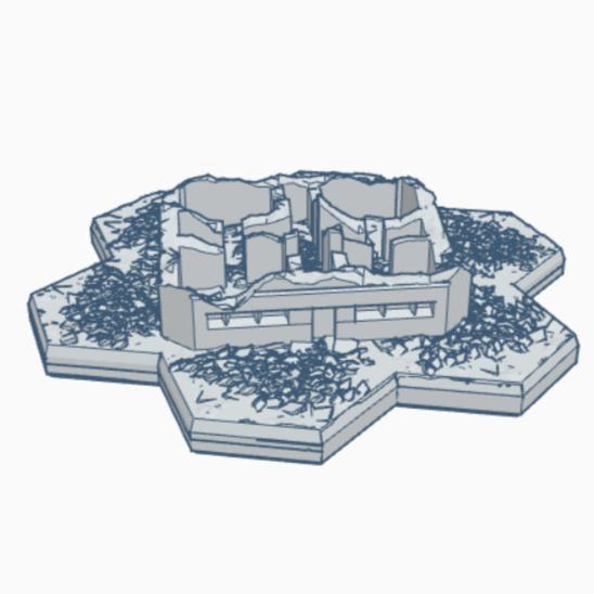 Sci-Fi Destroyed Building 14 with Hex Base SFDHB014