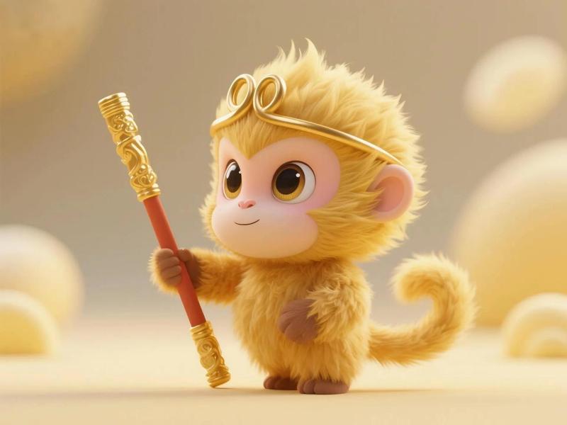 Q Version Sun Wukong Holding a Ruyi Jingu Bang, Print-in-Place, Suitable for a1mini