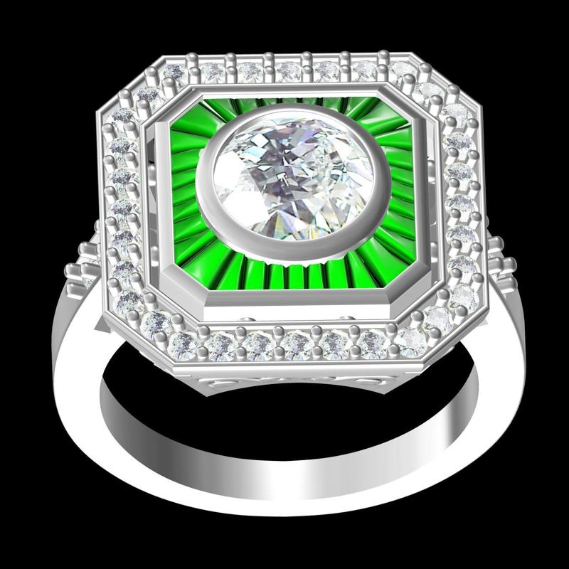 Emerald and Diamond Shield Engagement Ring