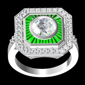 Emerald and Diamond Shield Engagement Ring