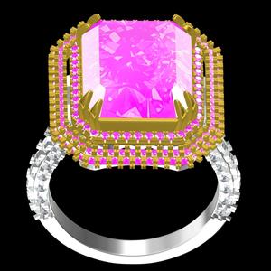 Pink Emerald Double Halo Cathedral Ring