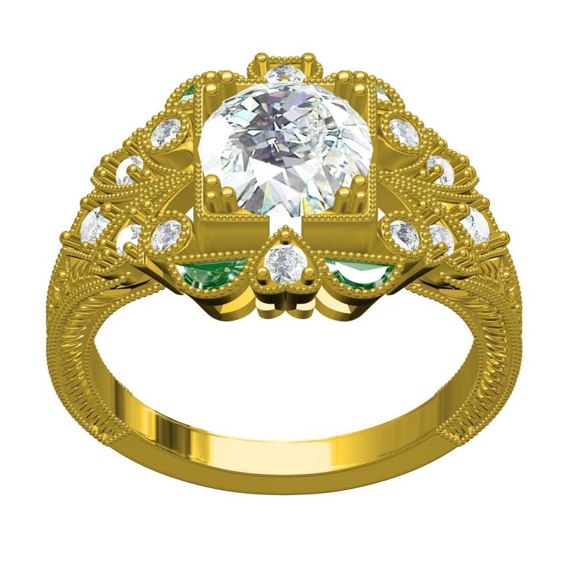 Vintage Diamond and Green Half Moon Diamond Ring
