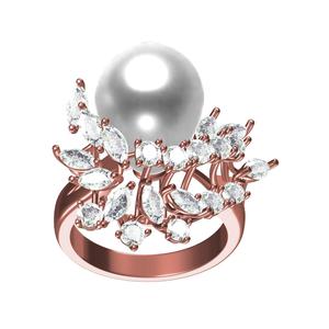 Pearl Diamond Floral Design Cocktail Ring
