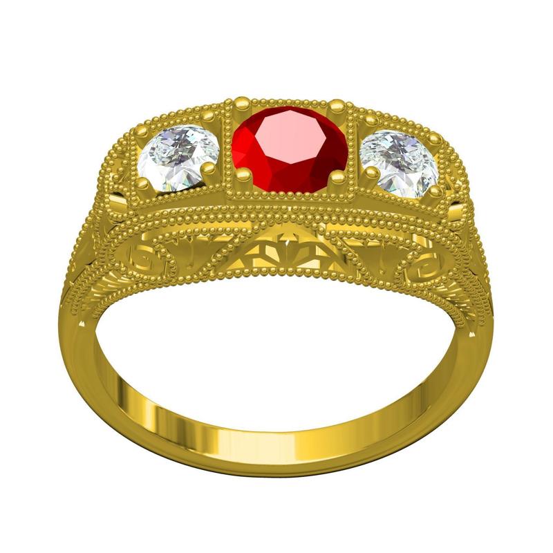 Three Stone Art Deco Engagement Ring