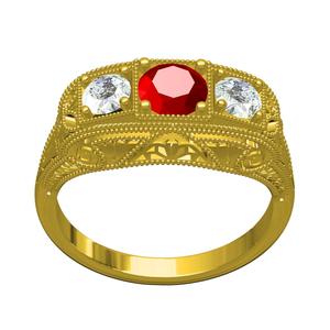 Three Stone Art Deco Engagement Ring