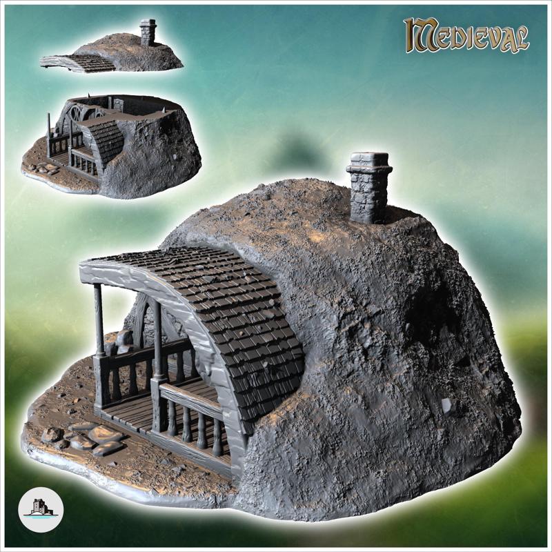 Hobbit house under ground with round door and rounded entrance awning (29) - Medieval Fantasy Magic Feudal Old Archaic Saga 28mm 15mm