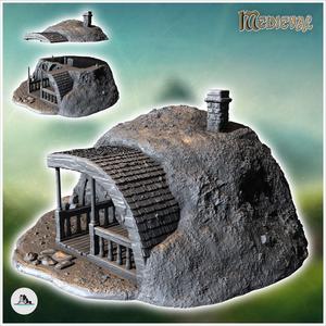 Hobbit house under ground with round door and rounded entrance awning (29) - Medieval Fantasy Magic Feudal Old Archaic Saga 28mm 15mm
