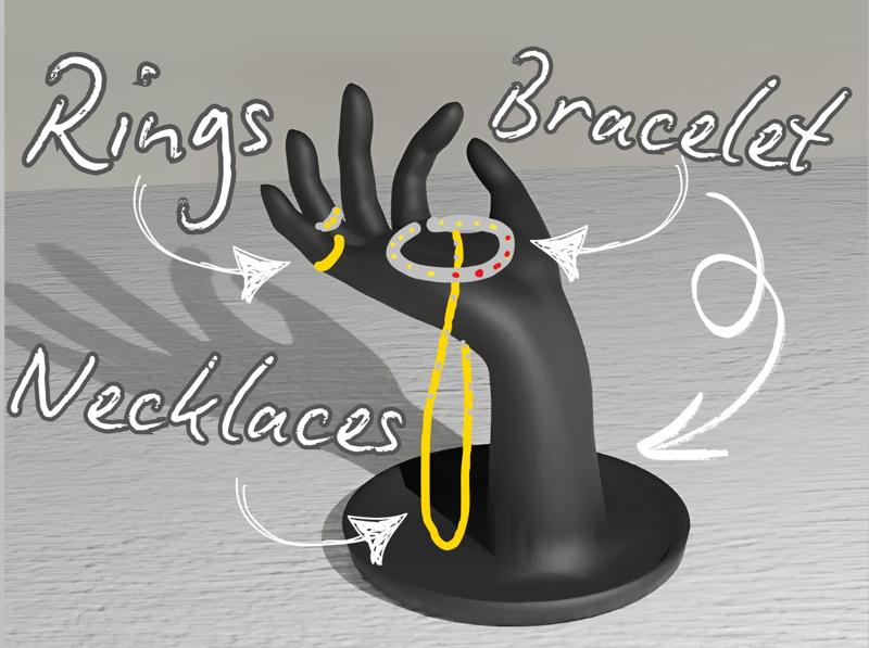 Jewelry hand with tray for storage