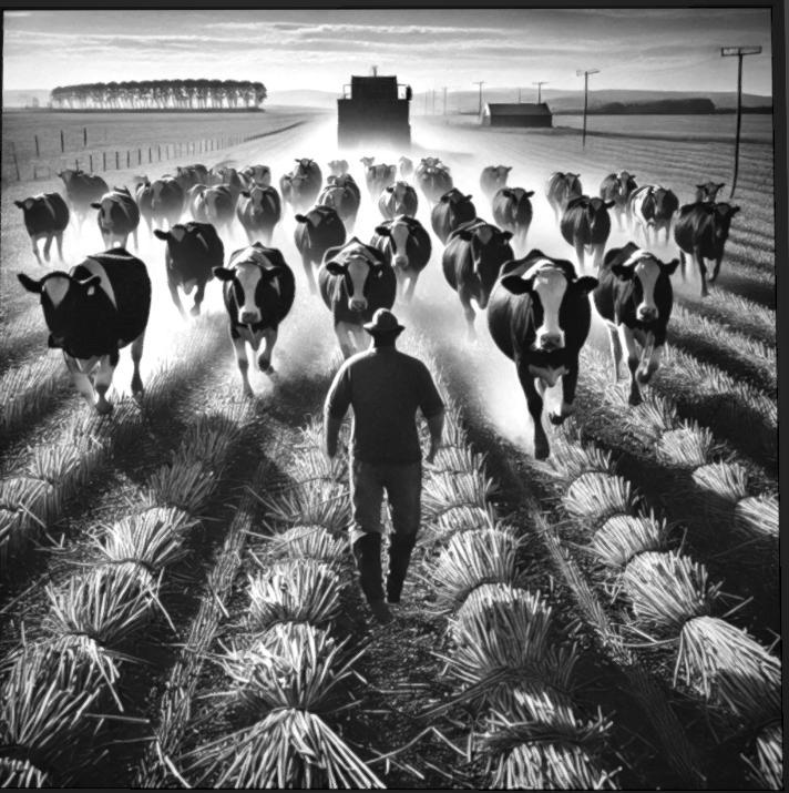 cows running to farmer lithopane