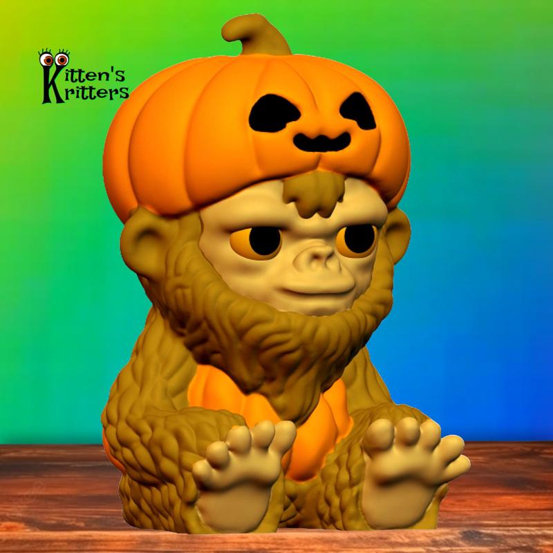 Baby Halloween Bigfoot Figurine Sasquatch with Pumpkin