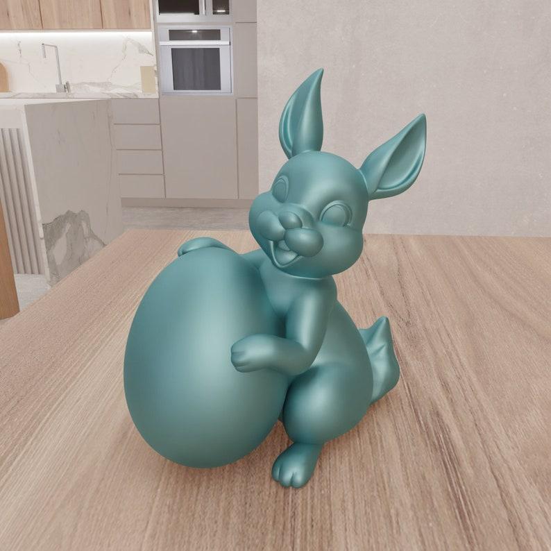 3D Cute Easter Bunny with Egg Decor as 3D Stl File & Easter Gift, Bunny Rabbit, Bunny Ears, 3D Print File, Easter Decor, Easter Rabbit