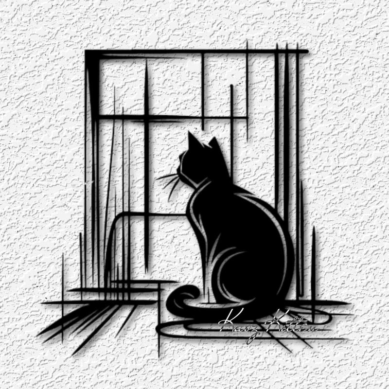 modern kitty in the window wall art pet home decor