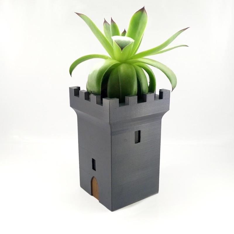 Medieval tower planter with courtyard