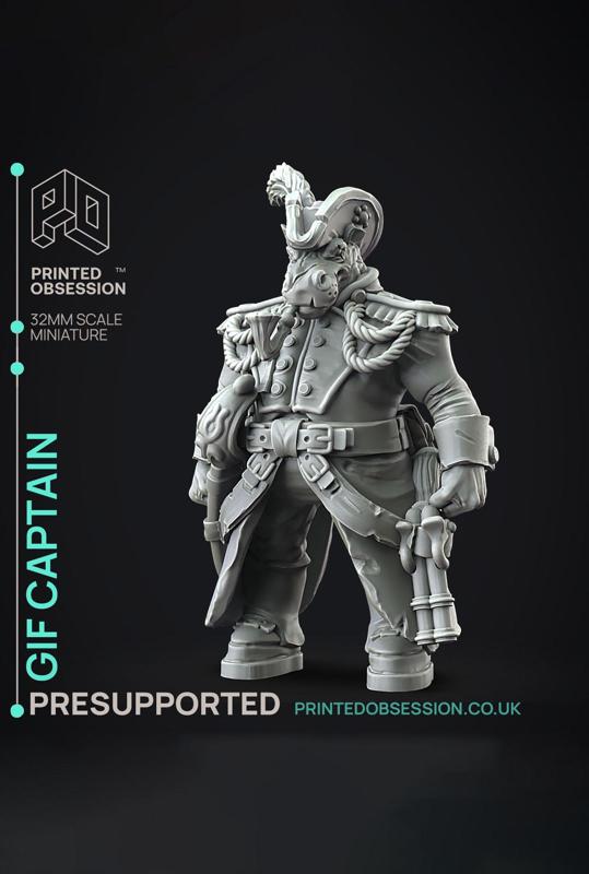 Giff Captain - Weird Shores - PRESUPPORTED - Illustrated and Stats - 32mm scale			