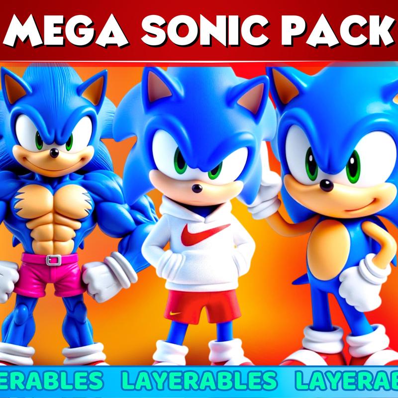 MEGA SONIC STL PACK – 3D Printable Fan Art Models Bundle – Sonic, Super Sonic, Chibi, Stylish Outfit
