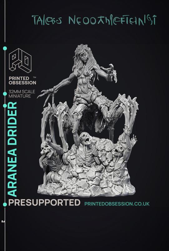 Aranea - Drider of Lolth -  PRESUPPORTED - Illustrated and Stats - 32mm scale