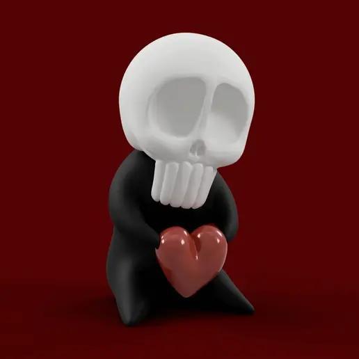 SkullBaby Love - Cute Chibi Skull Heart Figurine Sculpture