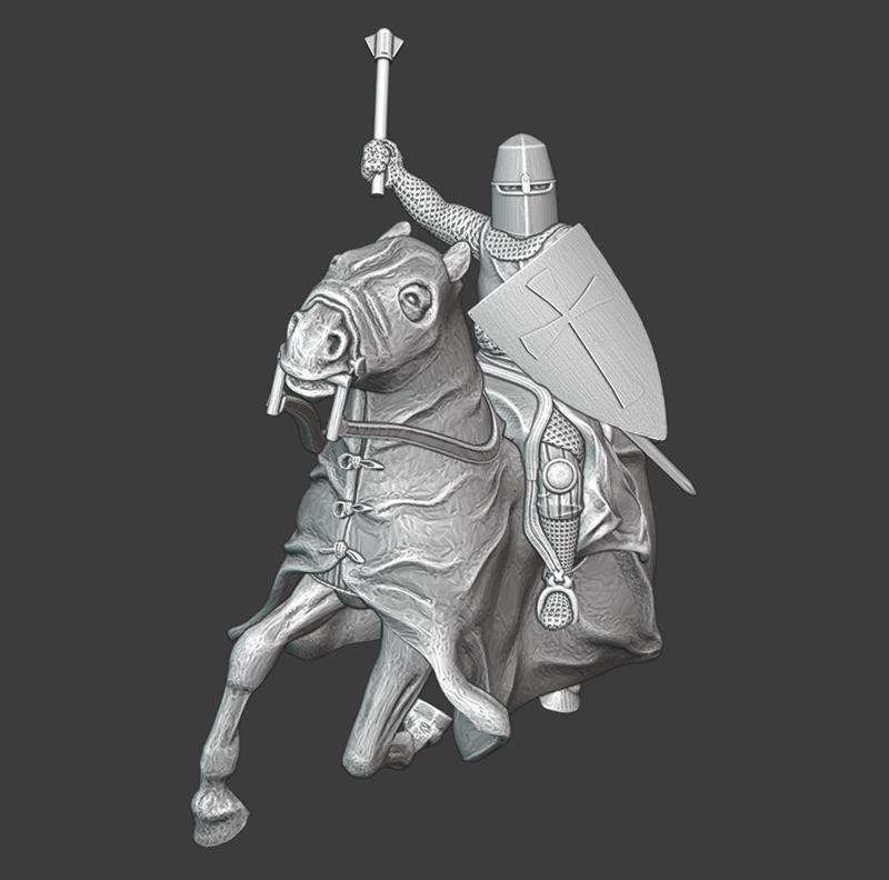 Mounted crusader charging- dynamic pose