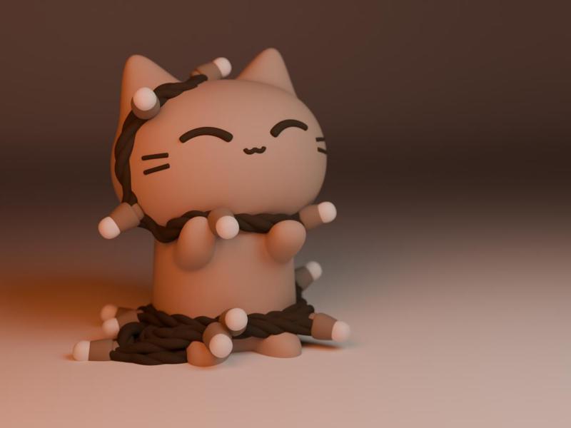 Cute cat Wrapped in String Lights - Christmas decoration
