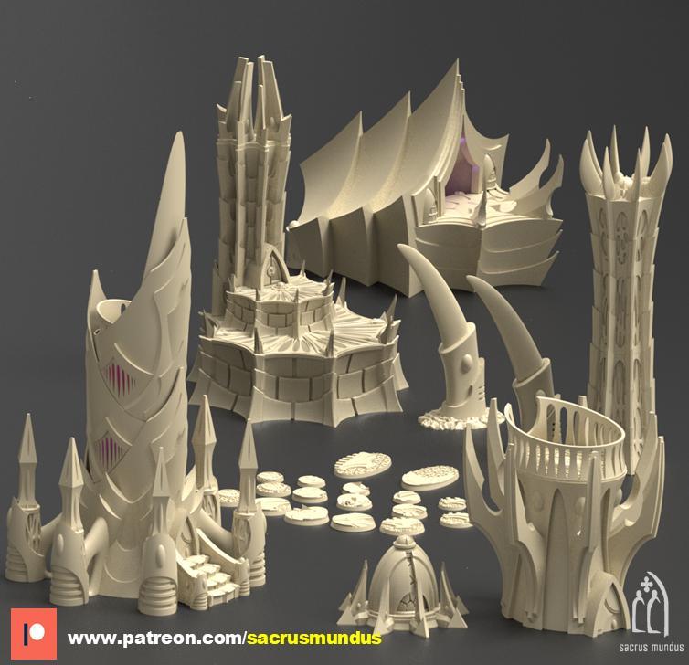 The Dark City of Irazar. 3d Printing Designs Bundle. Alien Dark Eldar. Terrain and Scenery for Wargames
